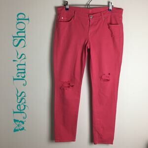7 For All Mankind Jeans The Slim Cigarette Distressed Peony Pink